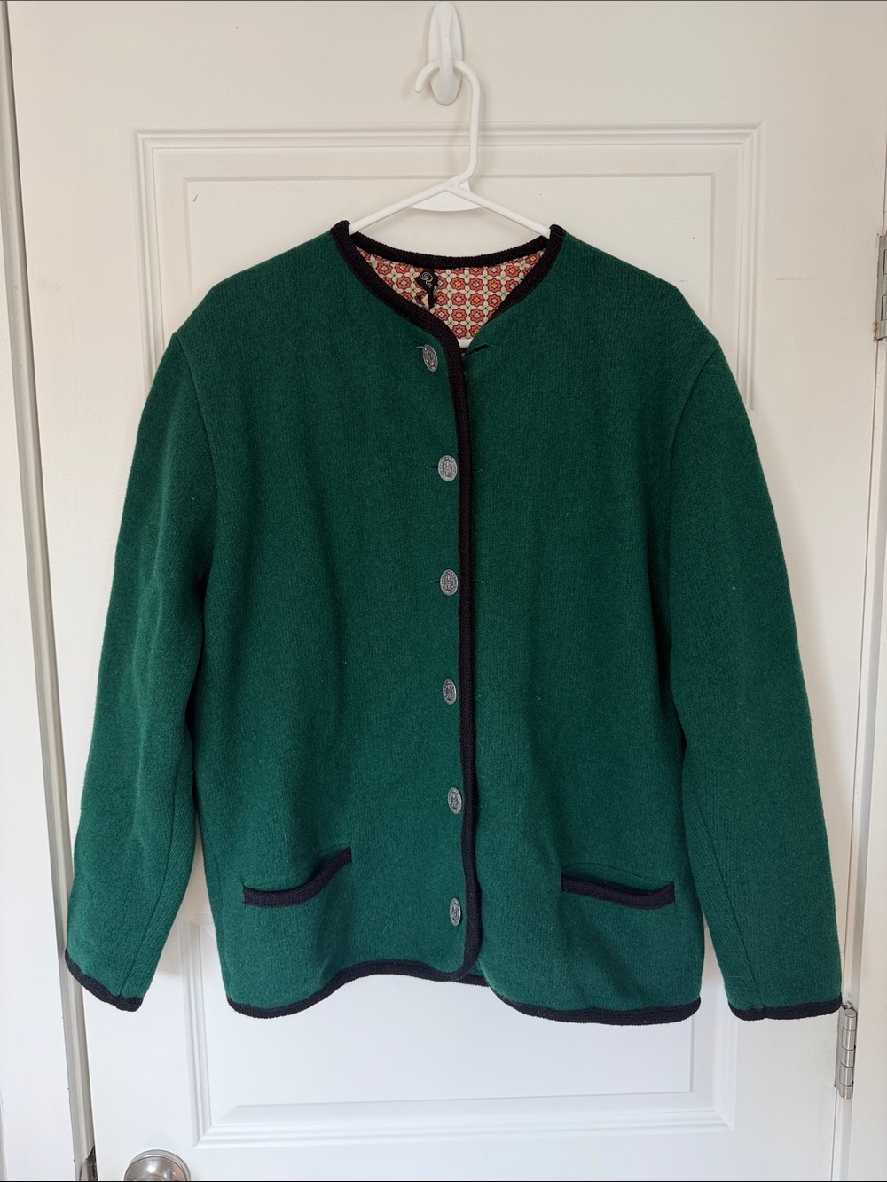 Reine Wolle Wool Button-Front Jacket with Black Trim